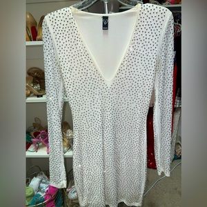 White bodycon dress with silver crystals
